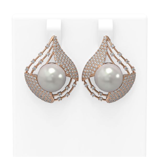 2.3 ctw Diamond & Pearl Earrings 18K Rose Gold - REF-282K2Y