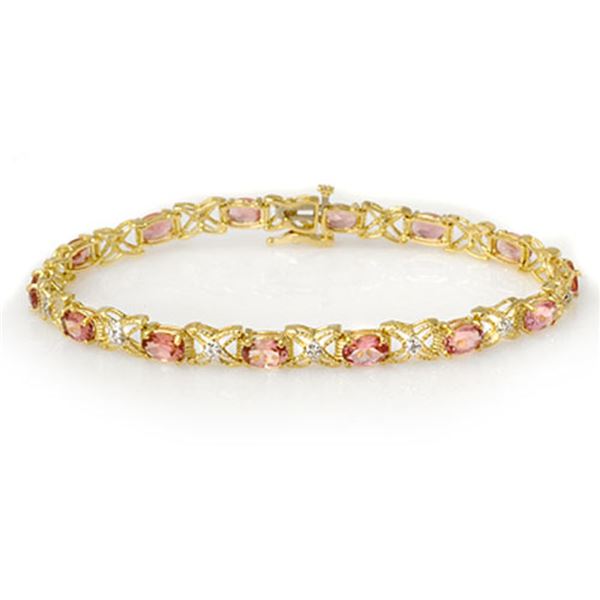 6.0 ctw Pink Tourmaline & Diamond Bracelet 14k Yellow Gold - REF-109K3Y