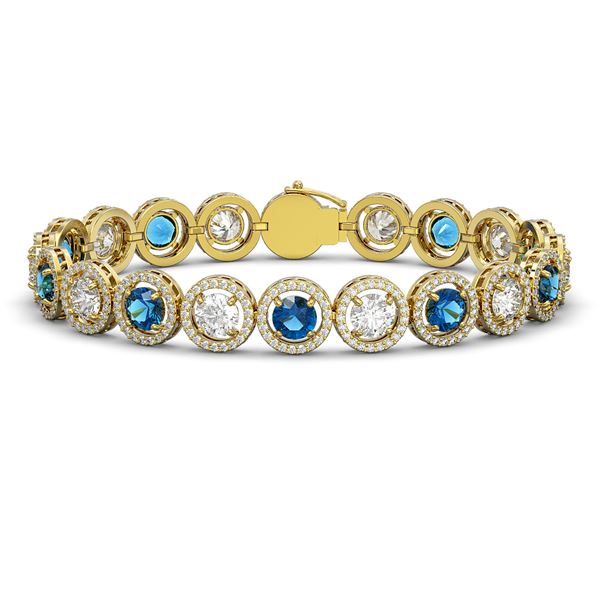 15.35 ctw Blue & Diamond Micro Pave Bracelet 18K Yellow Gold - REF-2591H6R