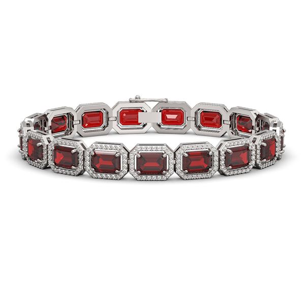 26.21 ctw Garnet & Diamond Micro Pave Halo Bracelet 10k White Gold - REF-345G5W
