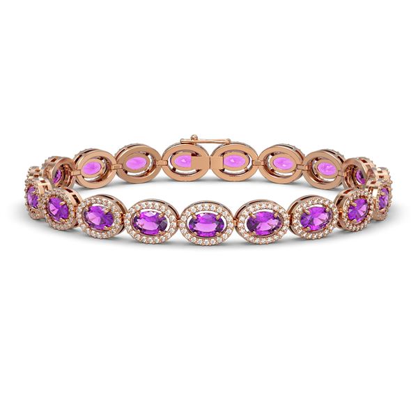 13.11 ctw Amethyst & Diamond Micro Pave Halo Bracelet 10k Rose Gold - REF-263Y6X