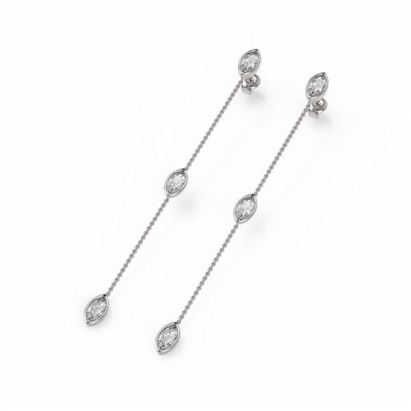 3 ctw Marquise Diamond Station Earrings 18K White Gold - REF-494Y8X