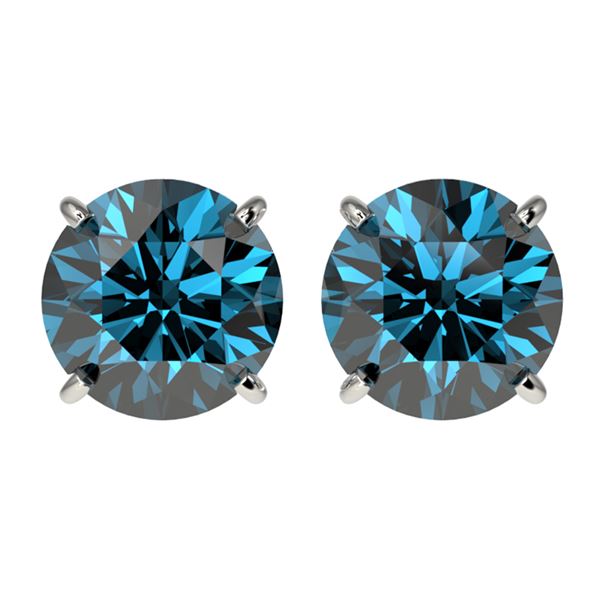 2.50 ctw Certified Intense Blue Diamond Stud Earrings 10k White Gold - REF-228M3G