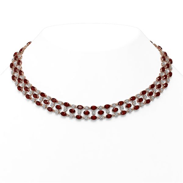 31.85 ctw Garnet & Diamond Necklace 10K Rose Gold - REF-427Y3X