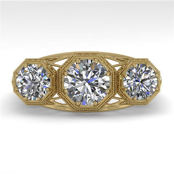 2 ctw Past Present Future VS/SI Diamond Ring Art Deco 18k Yellow Gold - REF-421K8Y