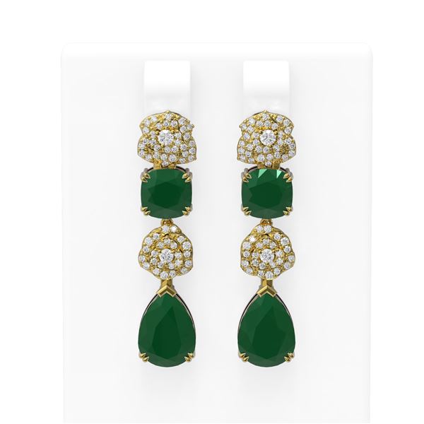 12.5 ctw Emerald & Diamond Earrings 18K Yellow Gold - REF-283Y6X