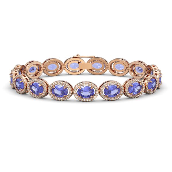 21.35 ctw Tanzanite & Diamond Micro Pave Halo Bracelet 10k Rose Gold - REF-353N6F