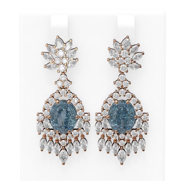 15.07 ctw Blue Topaz & Diamond Earrings 18K Rose Gold - REF-749Y5X