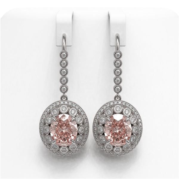 13.82 ctw Morganite & Diamond Victorian Earrings 14K White Gold - REF-579F8M