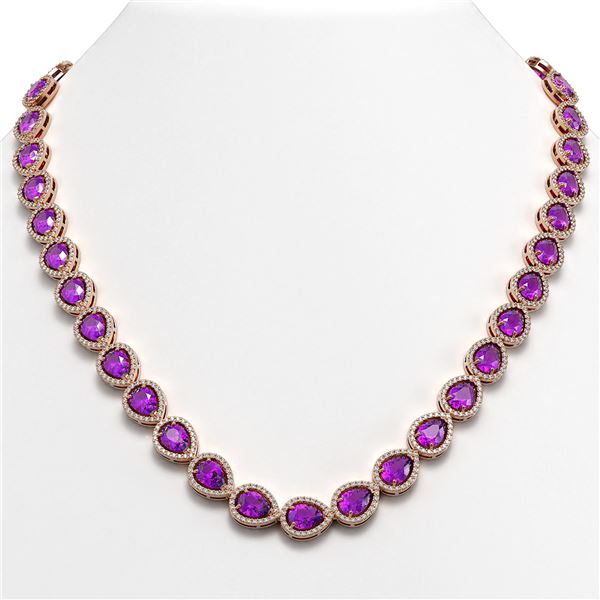 35.13 ctw Amethyst & Diamond Micro Pave Halo Necklace 10k Rose Gold - REF-586K9Y