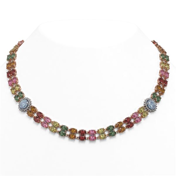 65.29 ctw Sapphire & Diamond Necklace 14K Rose Gold - REF-699M3G