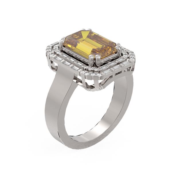 5.24 ctw Canary Citrine & Diamond Ring 18K White Gold - REF-159A3N