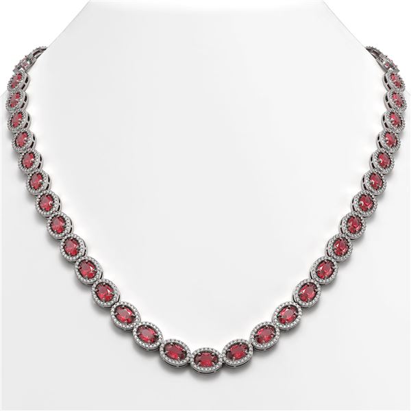 31.1 ctw Tourmaline & Diamond Micro Pave Halo Necklace 10k White Gold - REF-600F2M