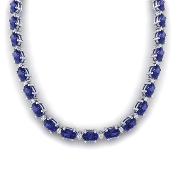 46.5 ctw Tanzanite & VS/SI Diamond Eternity Necklace 10k White Gold - REF-439X5A