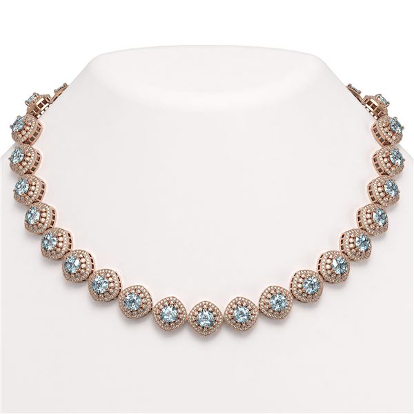 72.27 ctw Aquamarine & Diamond Victorian Necklace 14K Rose Gold - REF-1800W2H