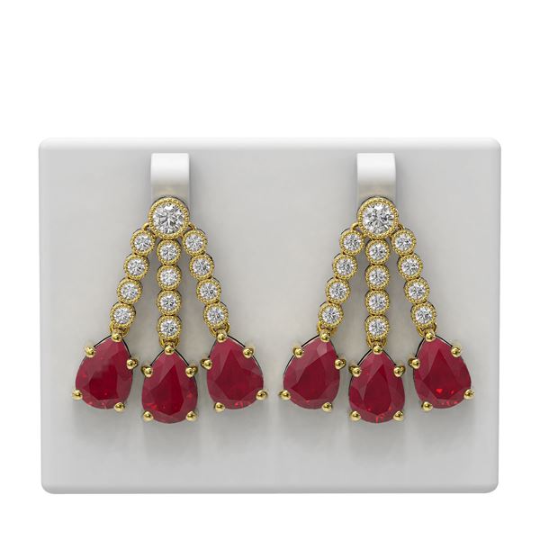 24.6 ctw Ruby & Diamond Earrings 18K Yellow Gold - REF-618M2G