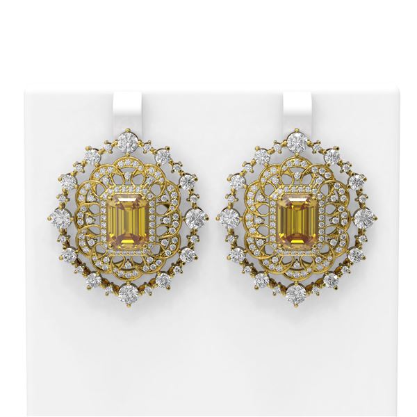 15.71 ctw Canary Citrine & Diamond Earrings 18K Yellow Gold - REF-722K2Y