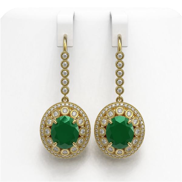 17.22 ctw Certified Emerald & Diamond Victorian Earrings 14K Yellow Gold - REF-391N3F