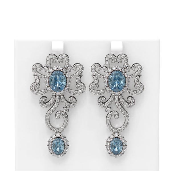 14.23 ctw Blue Topaz & Diamond Earrings 18K White Gold - REF-513F3M