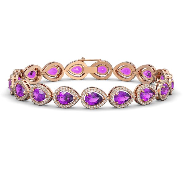 16.76 ctw Amethyst & Diamond Micro Pave Halo Bracelet 10k Rose Gold - REF-318Y2X