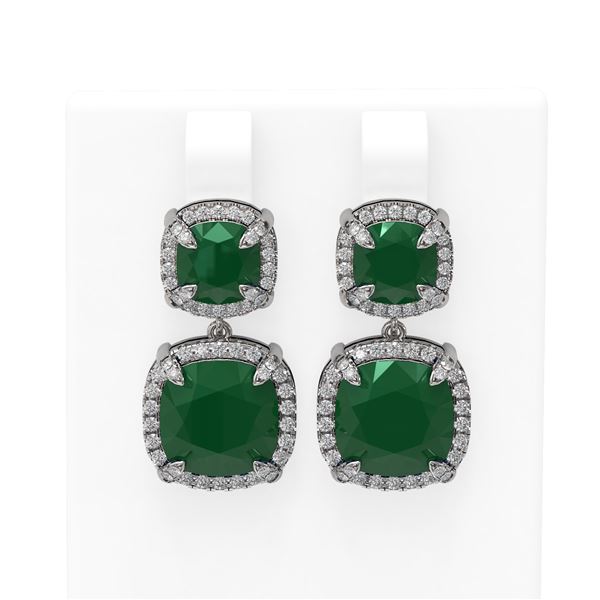 15.93 ctw Emerald & Diamond Earrings 18K White Gold - REF-427X3A