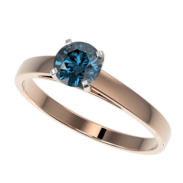0.75 ctw Certified Intense Blue Diamond Engagment Ring 10k Rose Gold - REF-57M8G