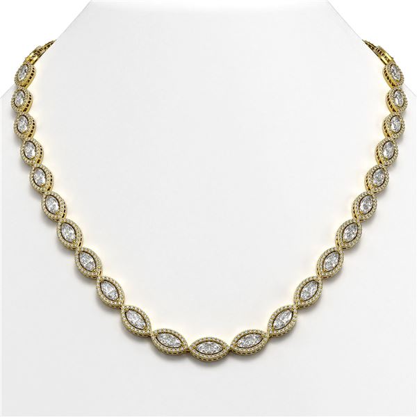 28.12 ctw Marquise Cut Diamond Micro Pave Necklace 18K Yellow Gold - REF-3914F5M