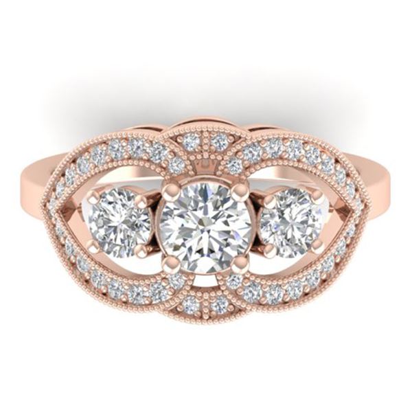 1.5 ctw Certified VS/SI Diamond Art Deco 3 Stone Ring 14k Rose Gold - REF-169X3A