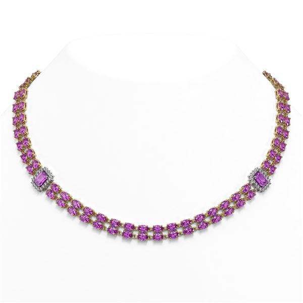 30.47 ctw Amethyst & Diamond Necklace 14K Yellow Gold - REF-436H4R
