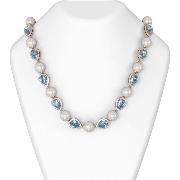 39.65 ctw Blue Topaz & Diamond Necklace 18K Rose Gold - REF-756W2H