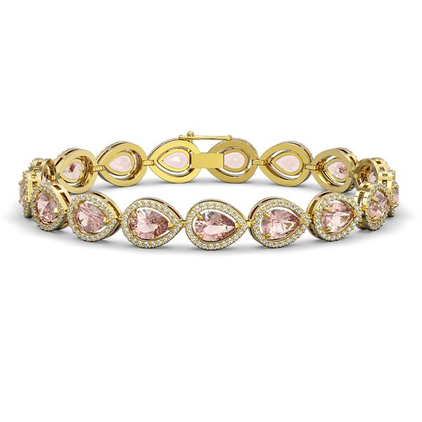 16.59 ctw Morganite & Diamond Micro Pave Halo Bracelet 10k Yellow Gold - REF-388H2R