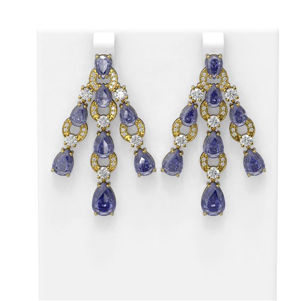 20.48 ctw Tanzanite & Diamond Earrings 18K Yellow Gold - REF-586Y2X