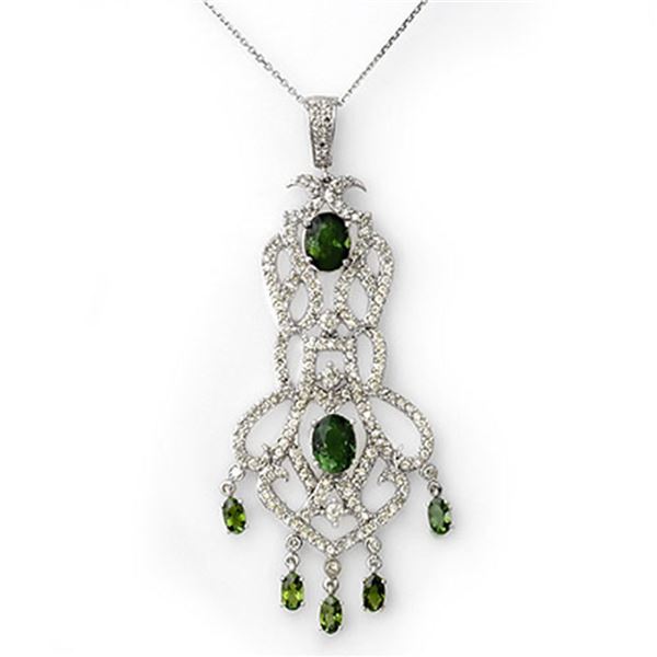 7.65 ctw Green Tourmaline & Diamond Necklace 18k White Gold - REF-289X3A