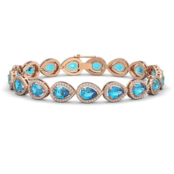 16.59 ctw Swiss Topaz & Diamond Micro Pave Halo Bracelet 10k Rose Gold - REF-318K2Y
