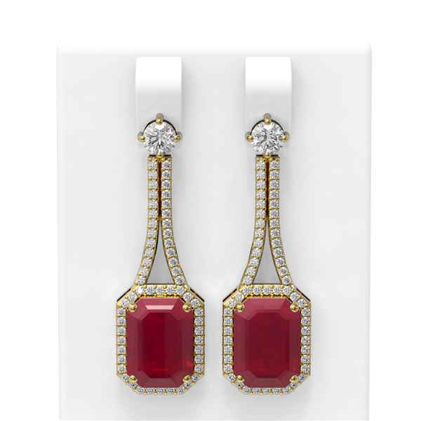 13.09 ctw Ruby & Diamond Earrings 18K Yellow Gold - REF-323A6N