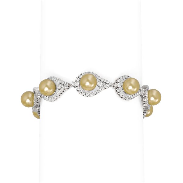 5.61 ctw Diamond & Pearl Bracelet 18K White Gold - REF-498N5F
