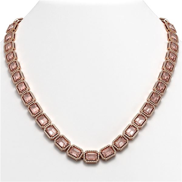 50.99 ctw Morganite & Diamond Micro Pave Halo Necklace 10k Rose Gold - REF-1273K5Y