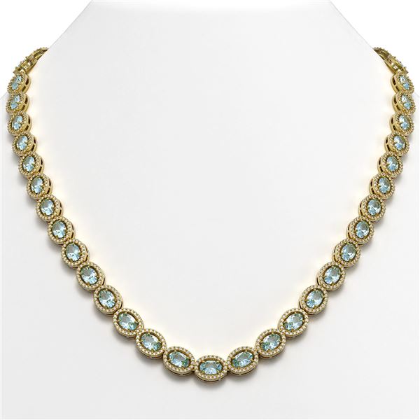 24.65 ctw Aquamarine & Diamond Micro Pave Halo Necklace 10k Yellow Gold - REF-600R2K
