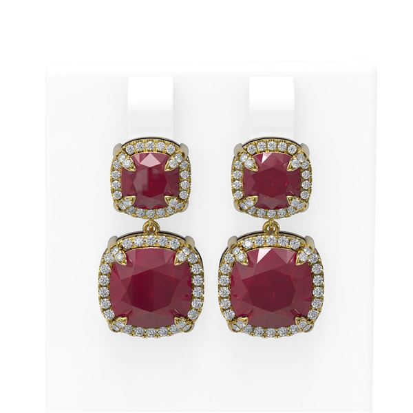 15.93 ctw Ruby & Diamond Earrings 18K Yellow Gold - REF-327K3Y