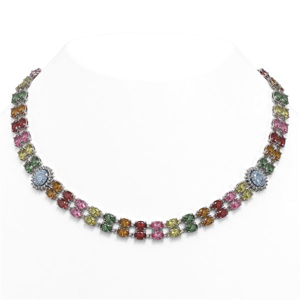 65.29 ctw Sapphire & Diamond Necklace 14K White Gold - REF-699N3F