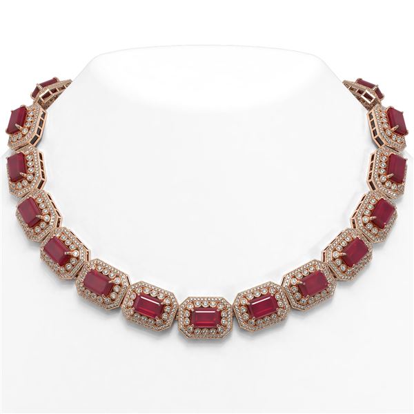 137.65 ctw Certified Ruby & Diamond Victorian Necklace 14K Rose Gold - REF-2875A6N