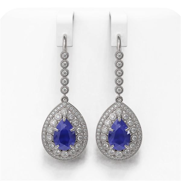 10.15 ctw Sapphire & Diamond Victorian Earrings 14K White Gold - REF-272H2R