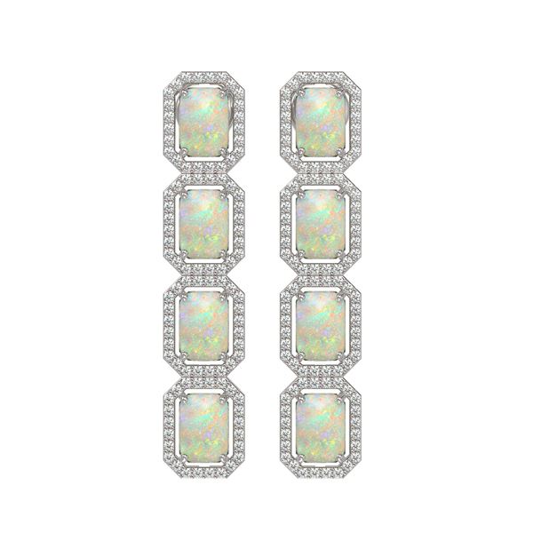 7.93 ctw Opal & Diamond Micro Pave Halo Earrings 10k White Gold - REF-162A2N