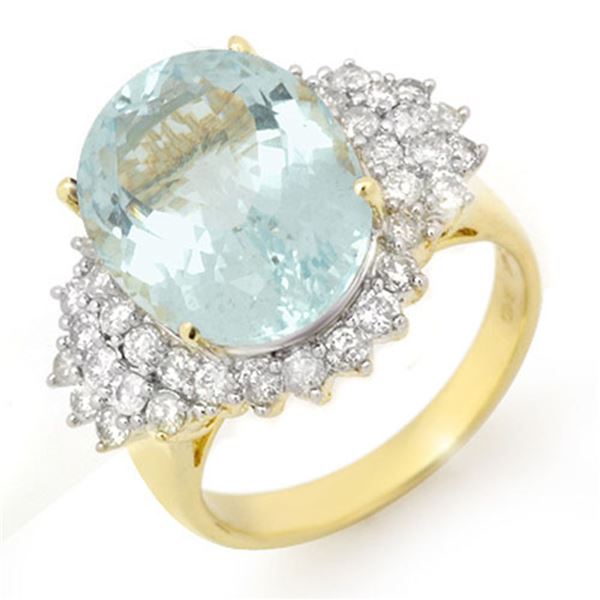 9.25 ctw Aquamarine & Diamond Ring 14k Yellow Gold - REF-183A6N