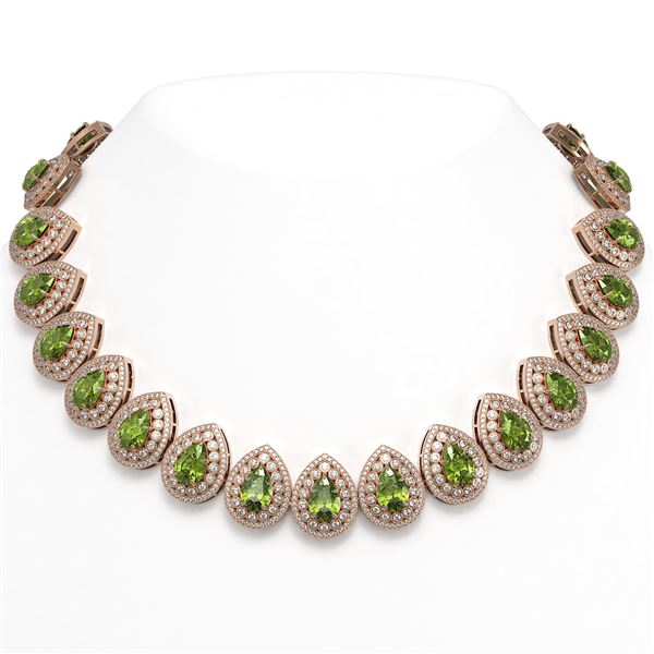 124.02 ctw Tourmaline & Diamond Victorian Necklace 14K Rose Gold - REF-3955G5W