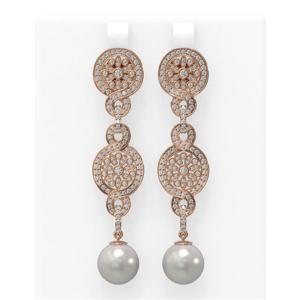 2.83 ctw Diamond & Pearl Earrings 18K Rose Gold - REF-342A4N