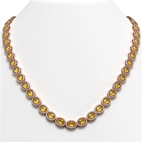 28.52 ctw Fancy Citrine & Diamond Micro Pave Halo Necklace 10k Rose Gold - REF-600H2R