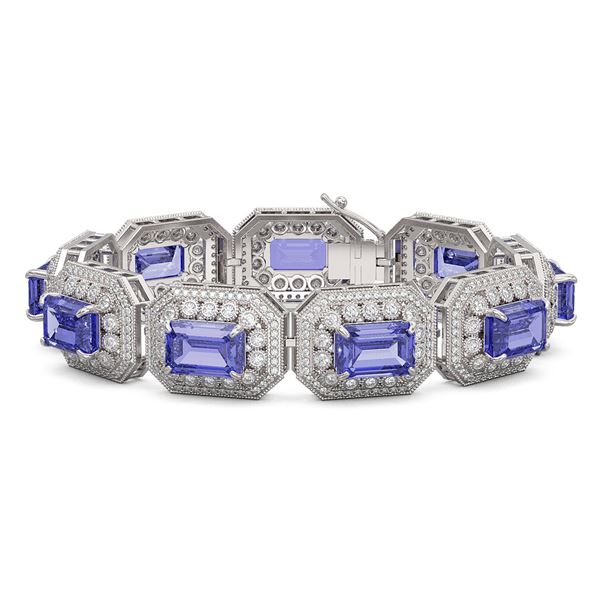 50.67 ctw Tanzanite & Diamond Victorian Bracelet 14K White Gold - REF-2709Y3X