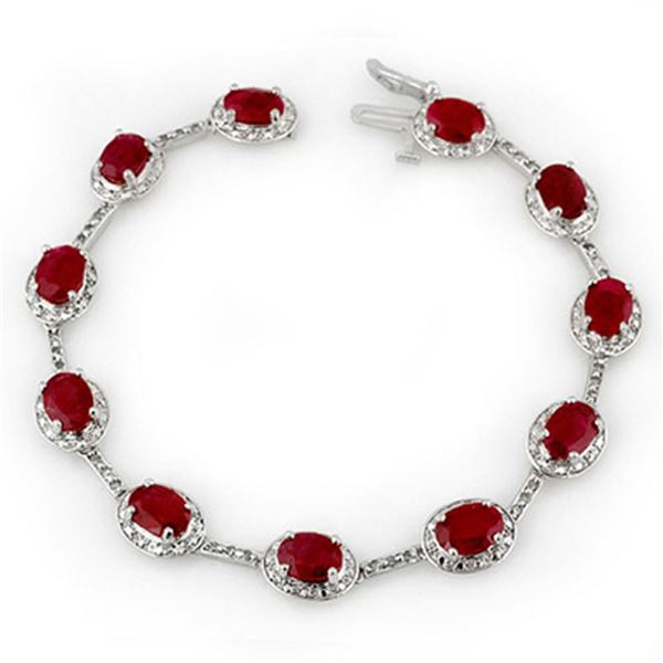 12.40 ctw Ruby & Diamond Bracelet 14k White Gold - REF-180Y2X