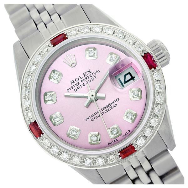 Rolex Ladies Stainless Steel, Diam Dial & Diam/Ruby Bezel, Sapphire Crystal - REF-426X2Y